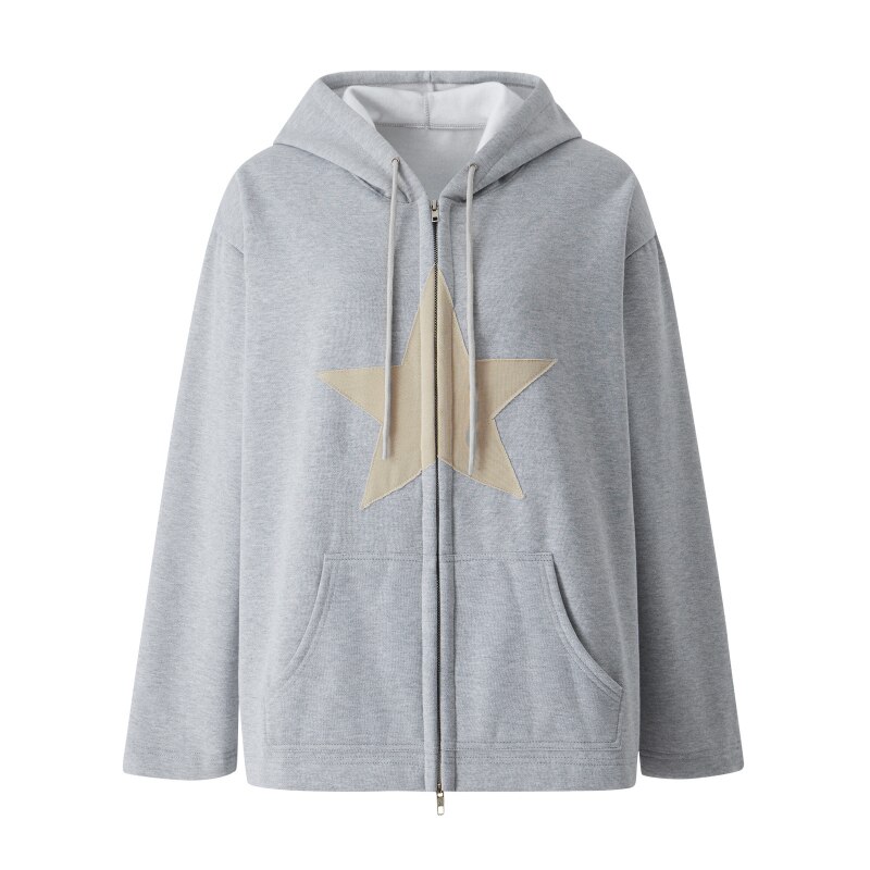 Women Vintage Star Patch Hoodies Men Casual Hip Hop Loose Zipper Jacket Coats Harajuku Punk Gothic Hooded Sweatshirt Y2k Clothes alx