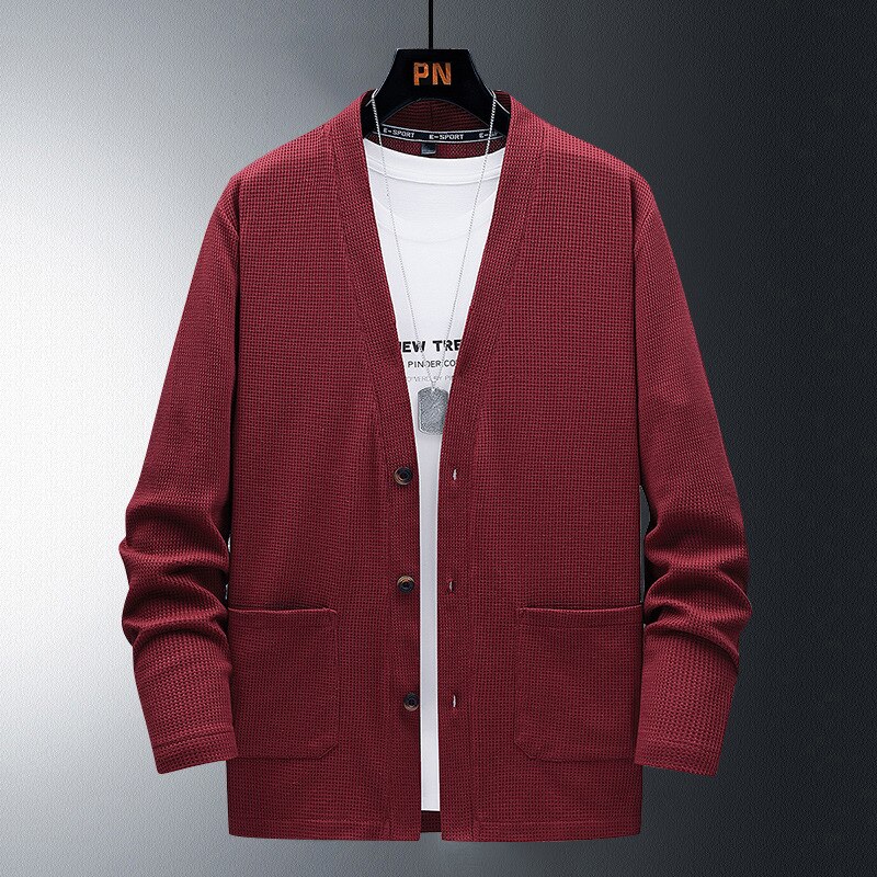 Cardigan Sweater Male New Autumn Jacket Korean Version of The Solid Color V-neck Cardigan Wild Loose Long Sweater Plus Size 8XL alx