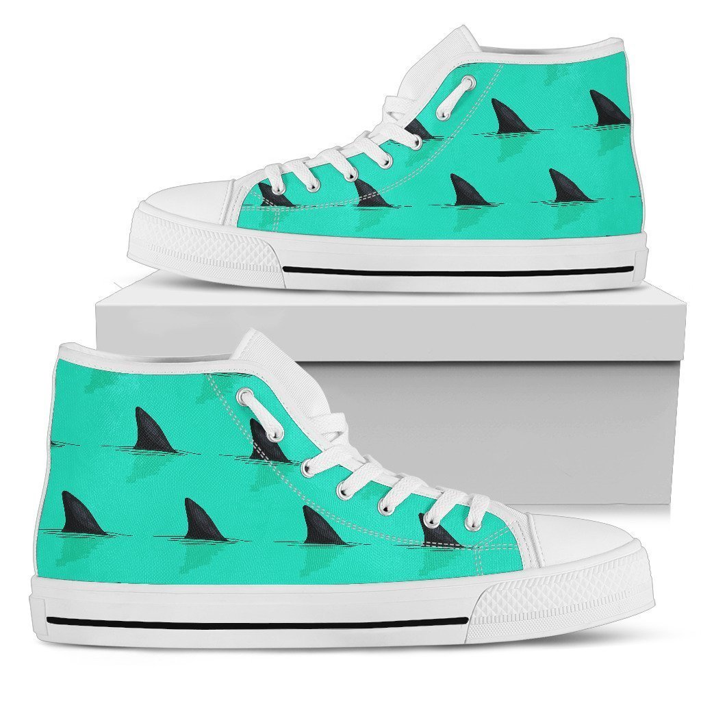 Shark Fin Pattern High Top Personalized Shoes Custom Name, Text For Women, Men