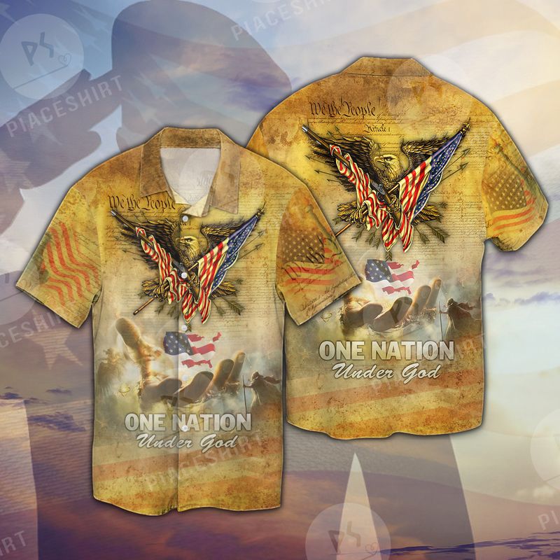 One Nation Under Good Yellow Fashionable Full Print Hawaiin Shirt Ha74925