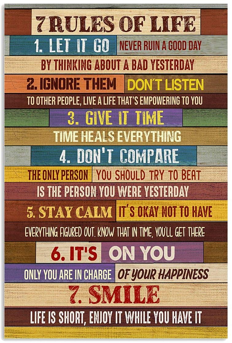 Vintage Seven Rules Of Life Teacher Poster Art Print      Home Decor Gift For Men Women Family Friend On Birthday Xmas