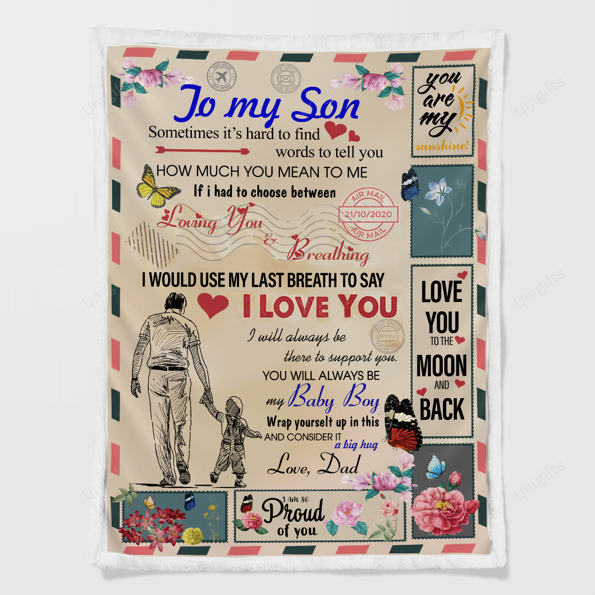 To My Son From Dad Air Mail Consider It A Big Hug Fleece Blanket Gift For Son Birthday Gift Home Decor Bedding Couch Sofa Soft And Comfy Cozy