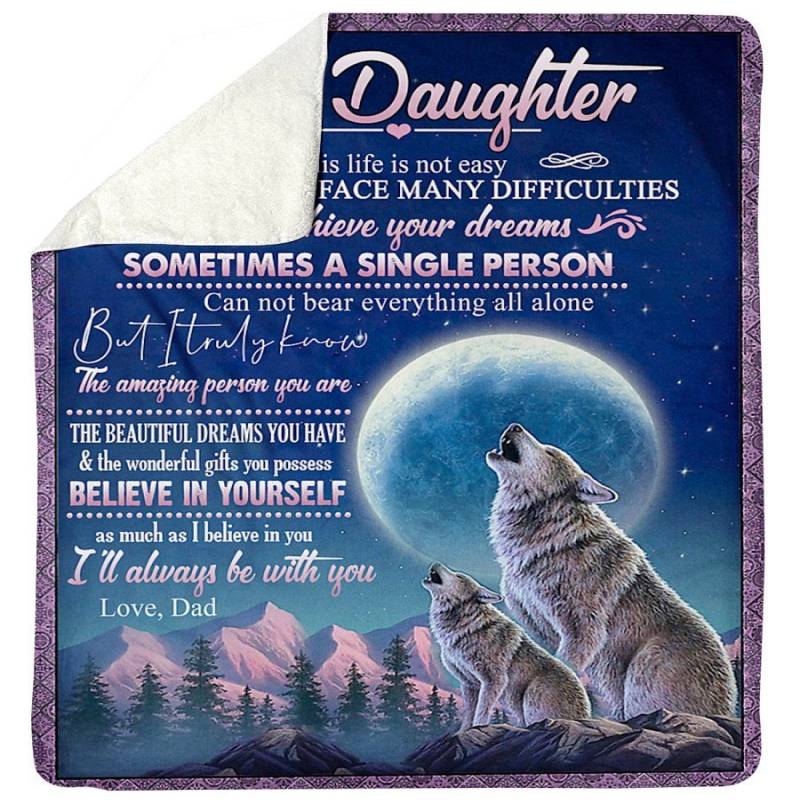 Wolves Dad To Daughter Custom Desgin For Family Sherpa Blanket