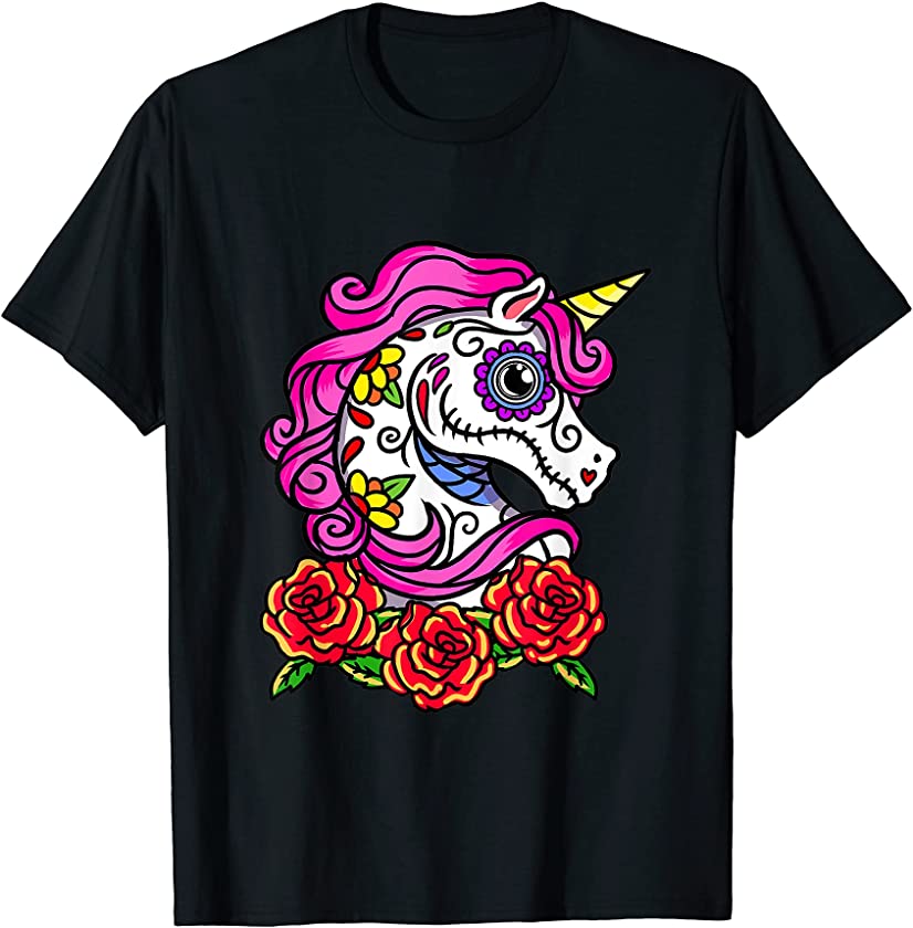 Unicorn Sugar Skull Mexican Art, Christmas T-Shirt