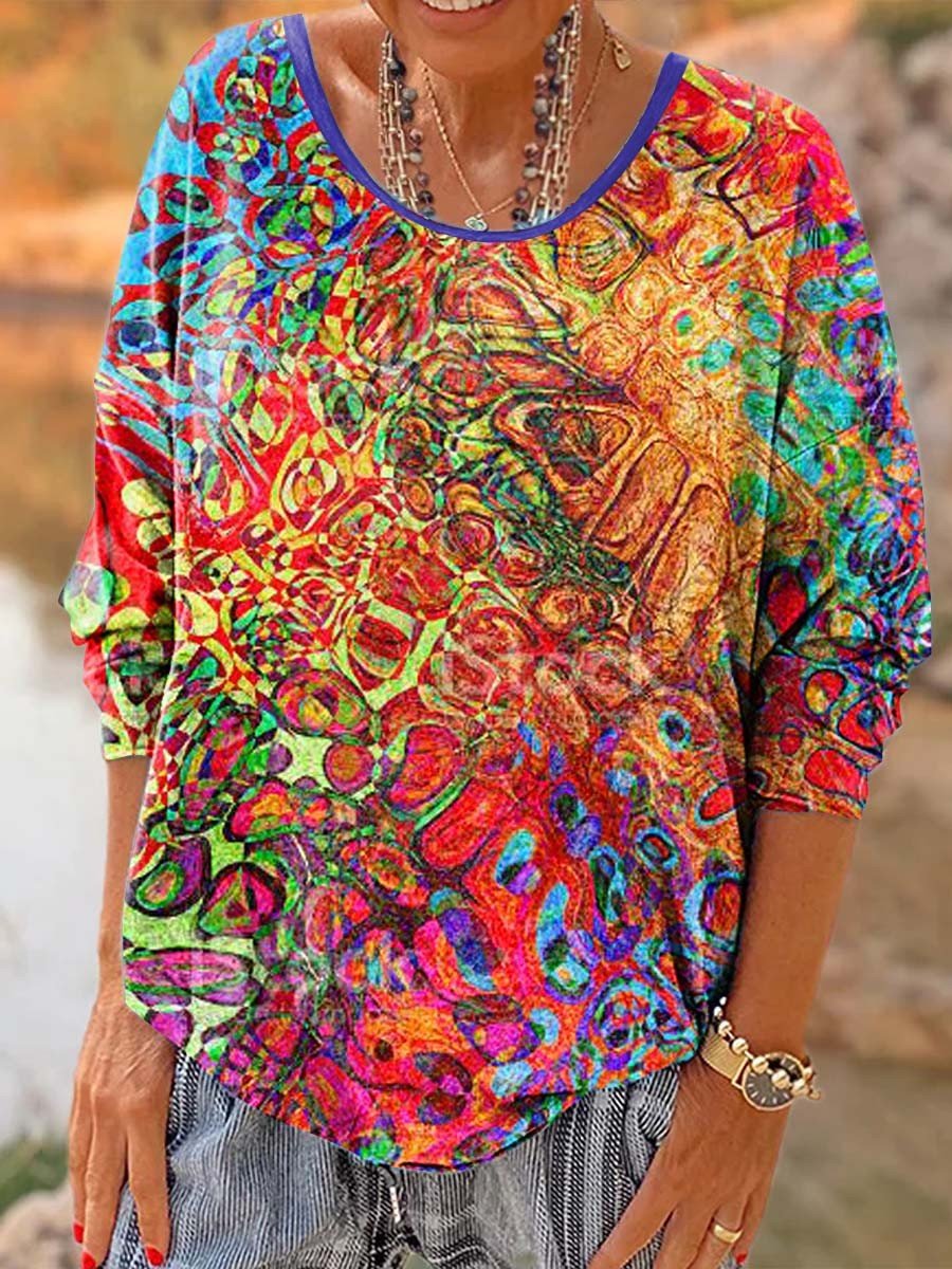 Women Hippie Printed Long Sleeve T-Shirt