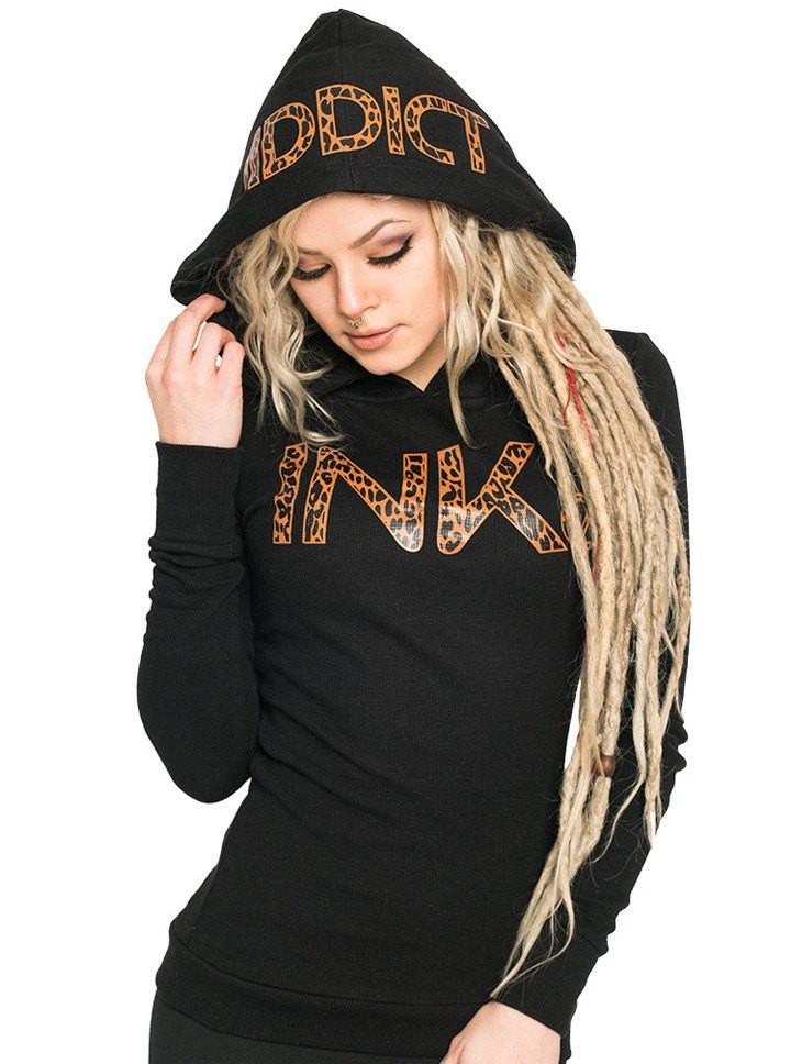 Women’S Ink Thermal Hoodie By Inkaddict (Black/Leopard)