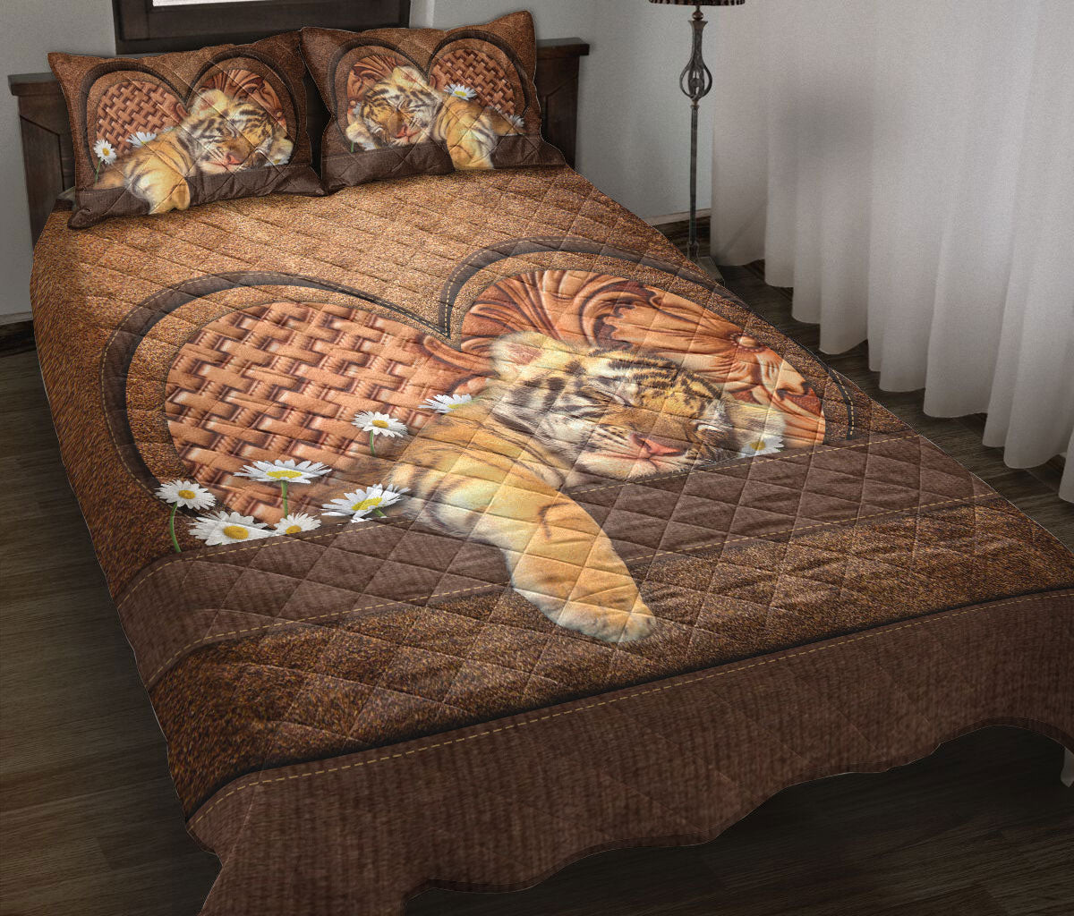 Tiger Quilt Set, Baby Tiger Flower Wild Quilt Blanket With Pillowcases, Quilt Bedding Set