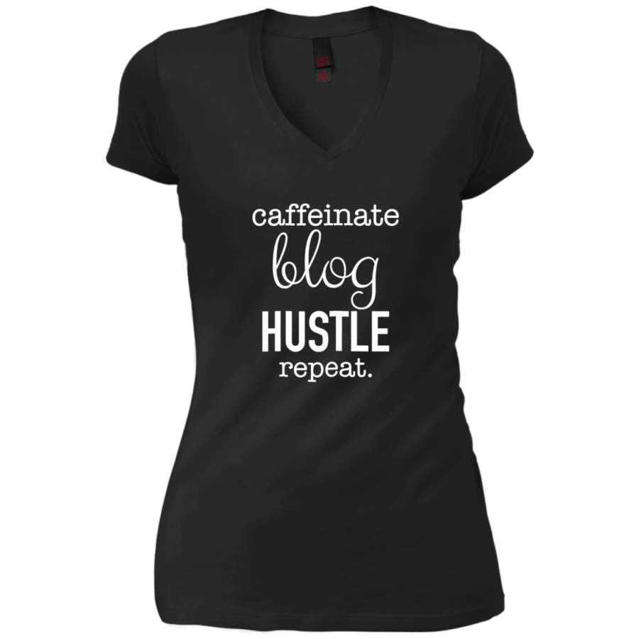 AGR Caffeinated Blog Hustle Repeat Ladies V-Neck