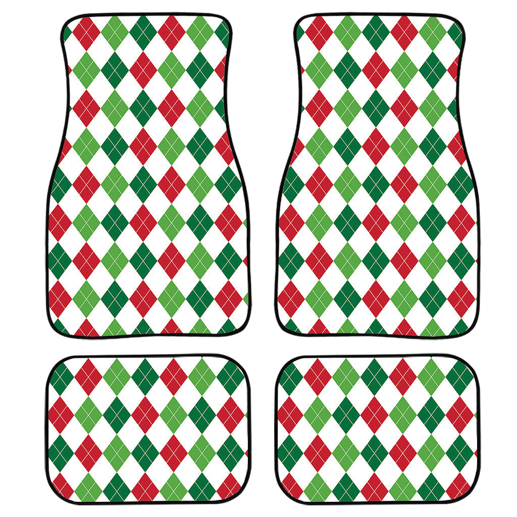 Merry Christmas Argyle Pattern Print Front And Back Car Floor Mats, Front Car Mat