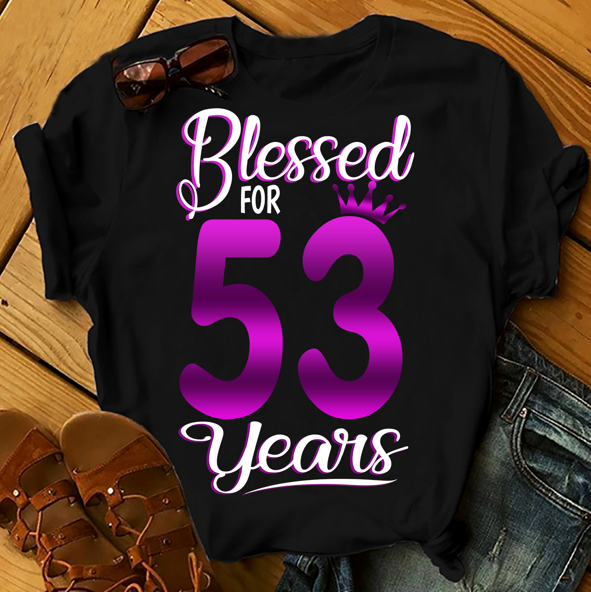 Blessed For 53 Years – Shirts Women, Birthday T Shirts, Summer Tops, Beach T Shirts