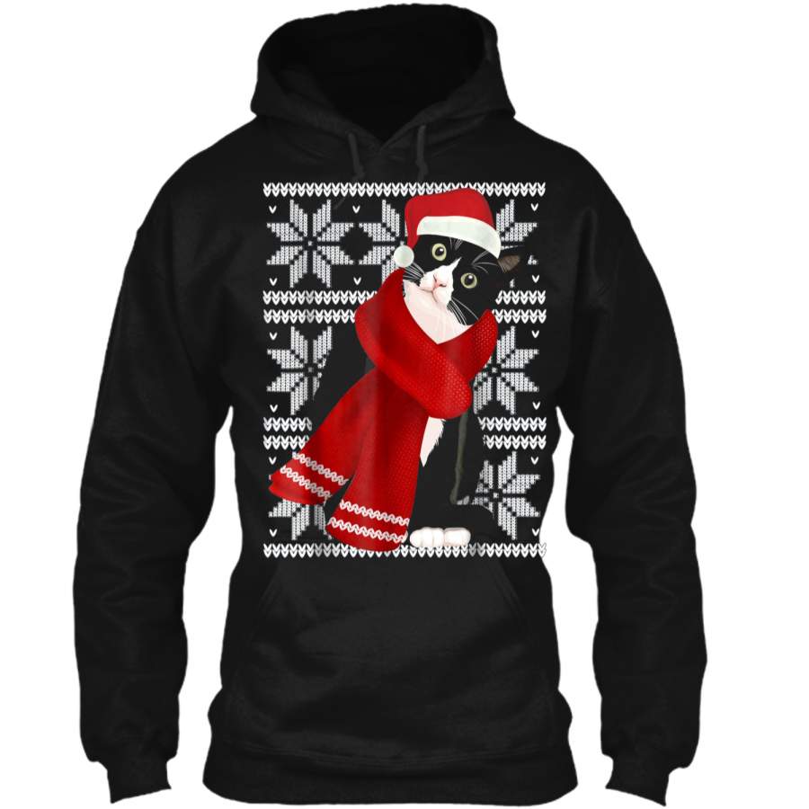 Ugly Christmas Black Cat Santa Hat Scarf X-Mas Gift Pullover Hoodie   Christmas Gift Ideas