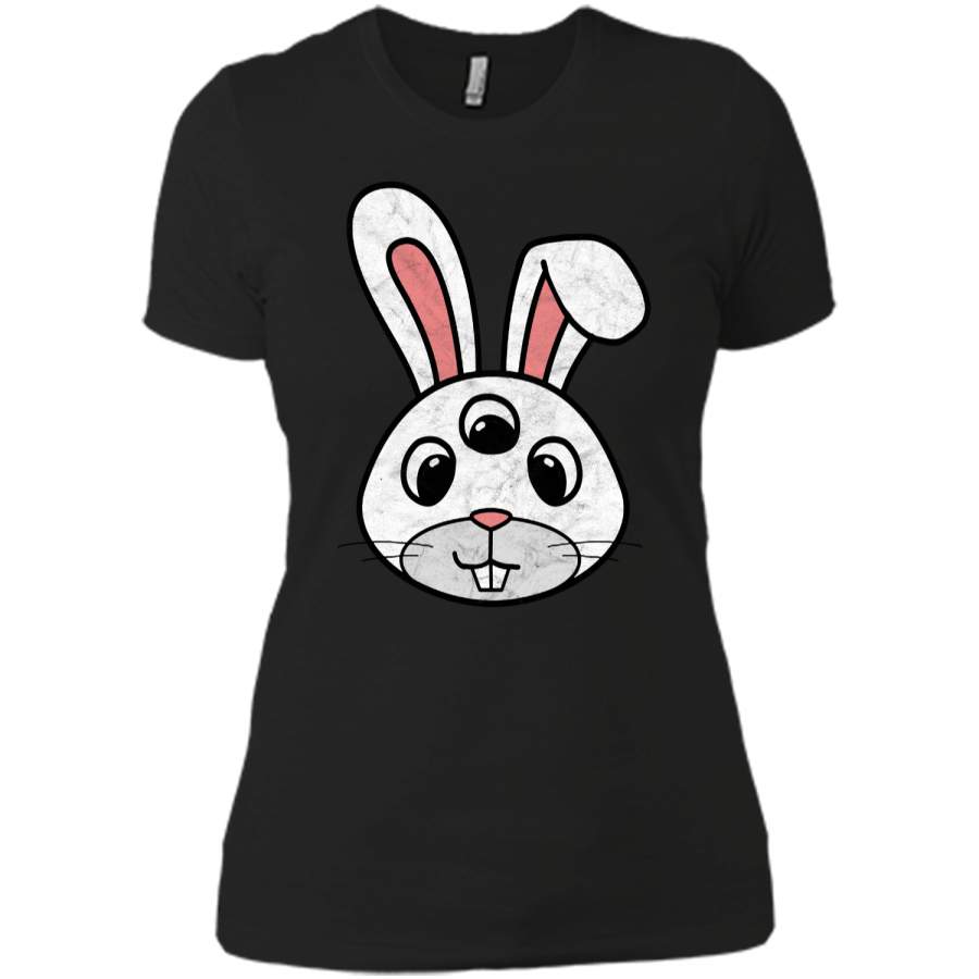 Cute 3-Eyed Easter Bunny Shirt – Retro Funny & Creepy! Next Level Ladies Boyfriend Tee