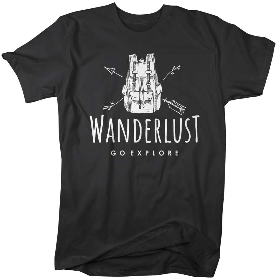 Men’s Hipster Wanderlust Shirt Hiking T-Shirt Backpack Go Explore Vintage Wanderlust T Shirt