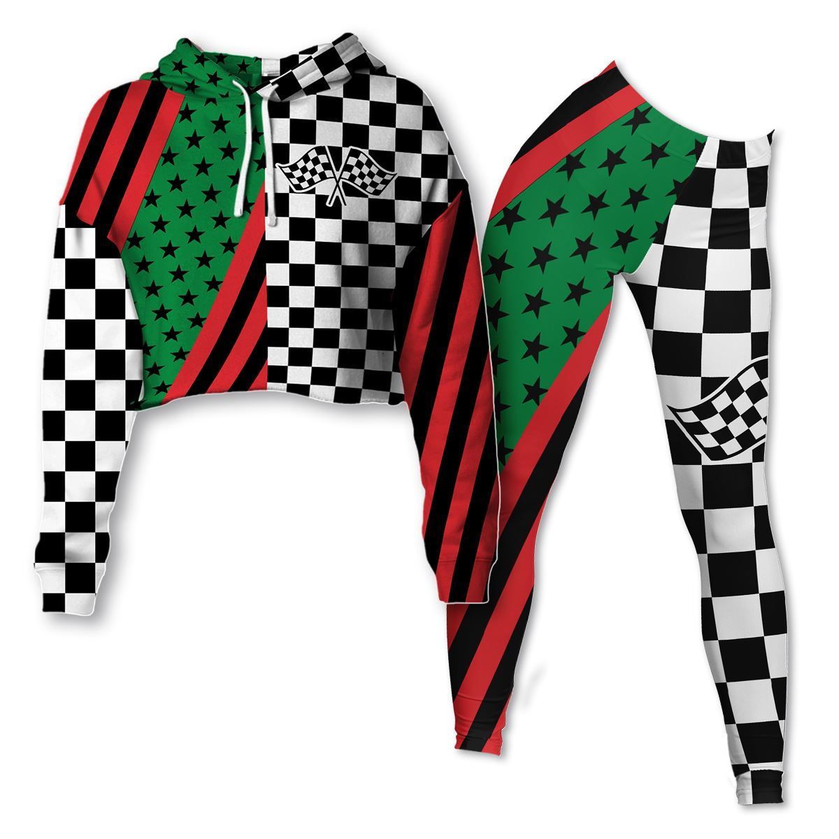 African-American Flag In Half Cropped Hoodie & Leggings Set