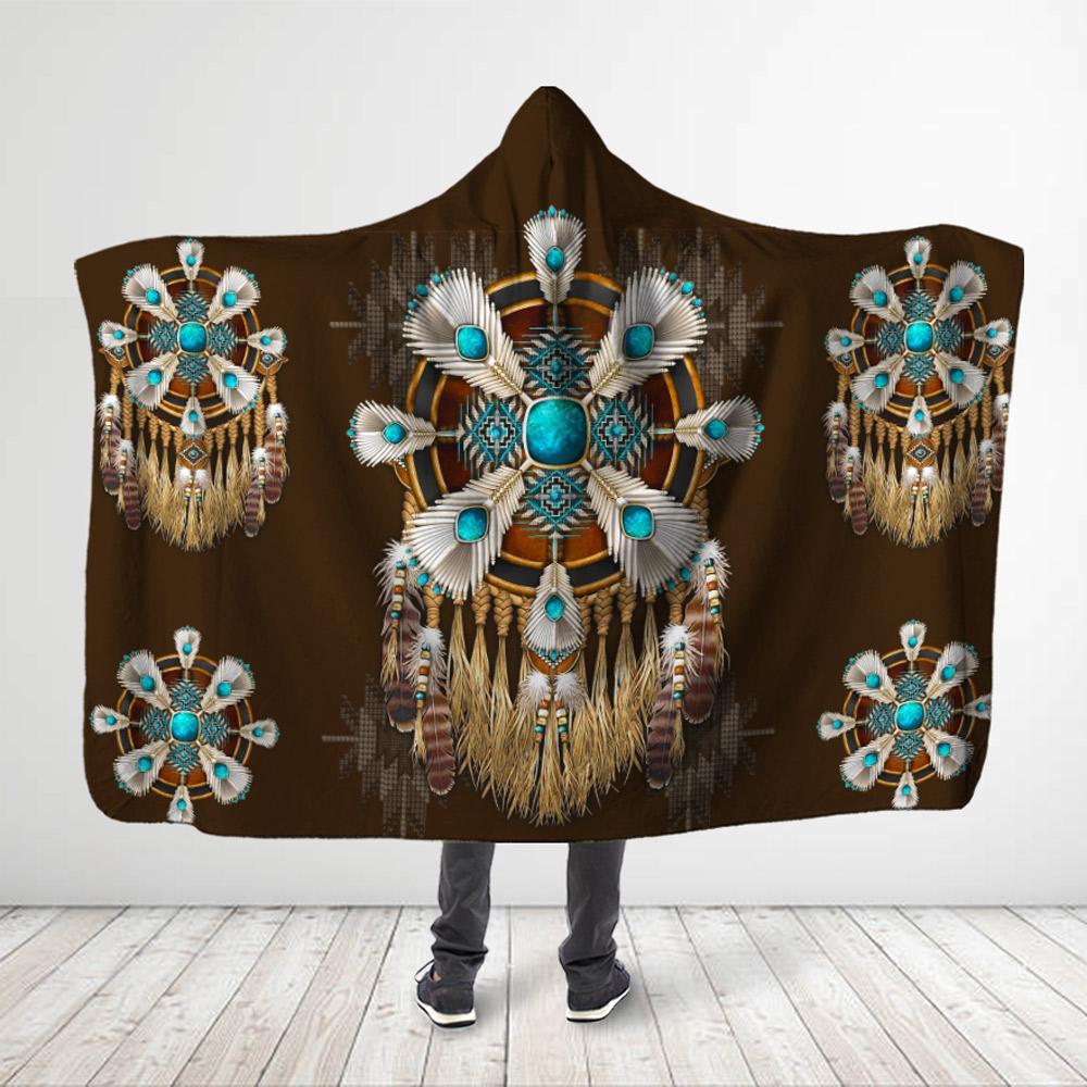 Native American – Flower Symbols Dreamcatcher – Hooded Blanket