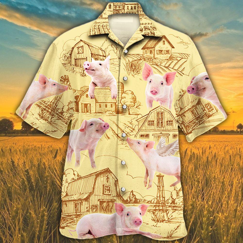 Pig Lovers Farm Hawaii Unisex Print Aloha Short Sleeve Casual Shirt Ha38582