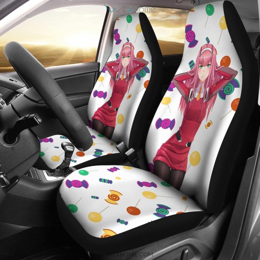 Darling In The Franxx Anime Car Seat Covers | Zero Two Candy Background Seat Covers