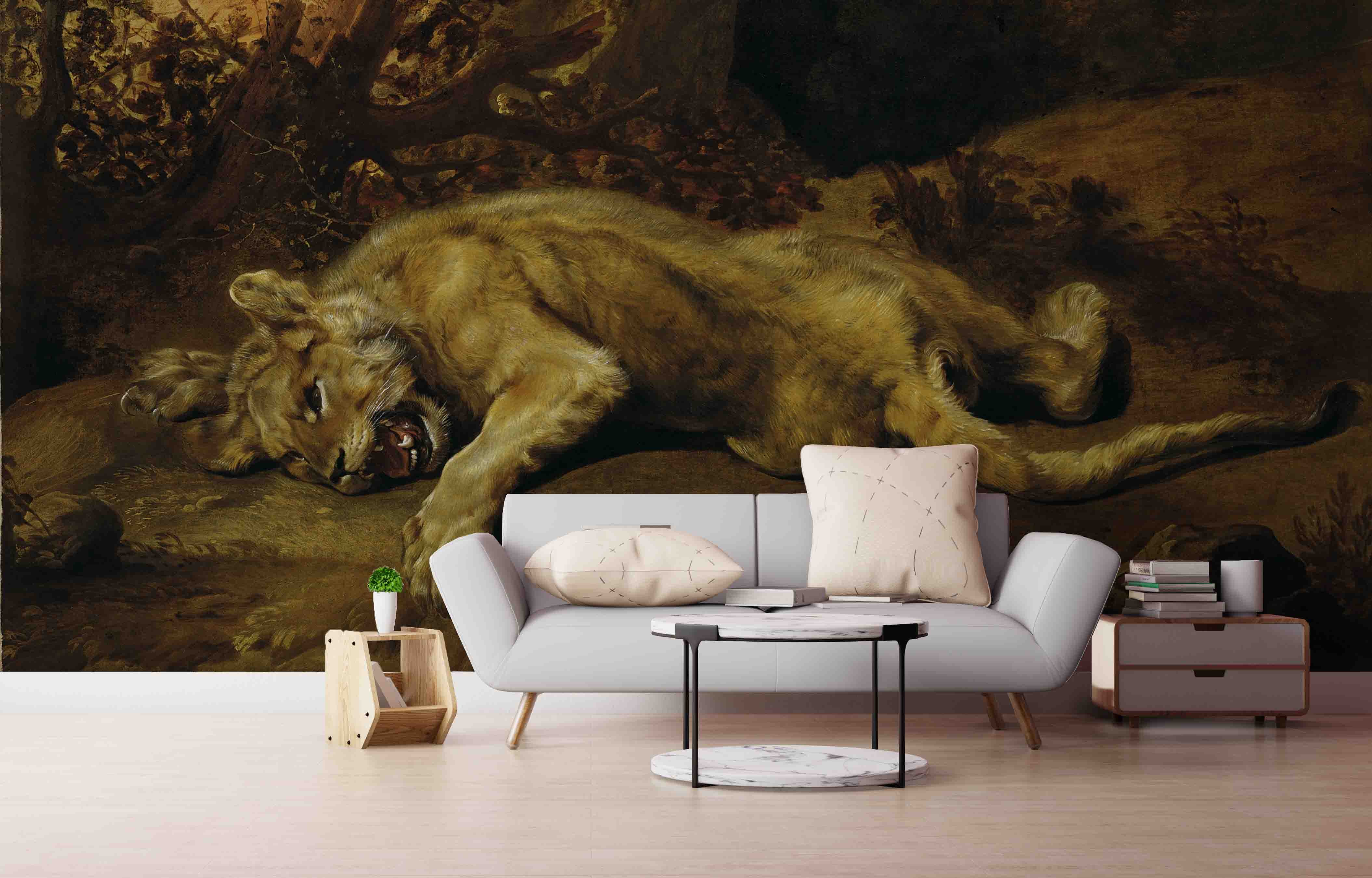 3D Realistic Oil Painting Lion Animal Wall Mural Wallpaper Lxl 1646