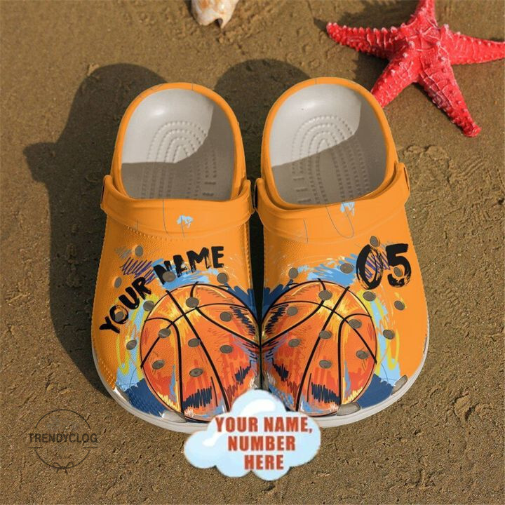 Basketball Basketball Custom Name Number Orange Clog Shoes