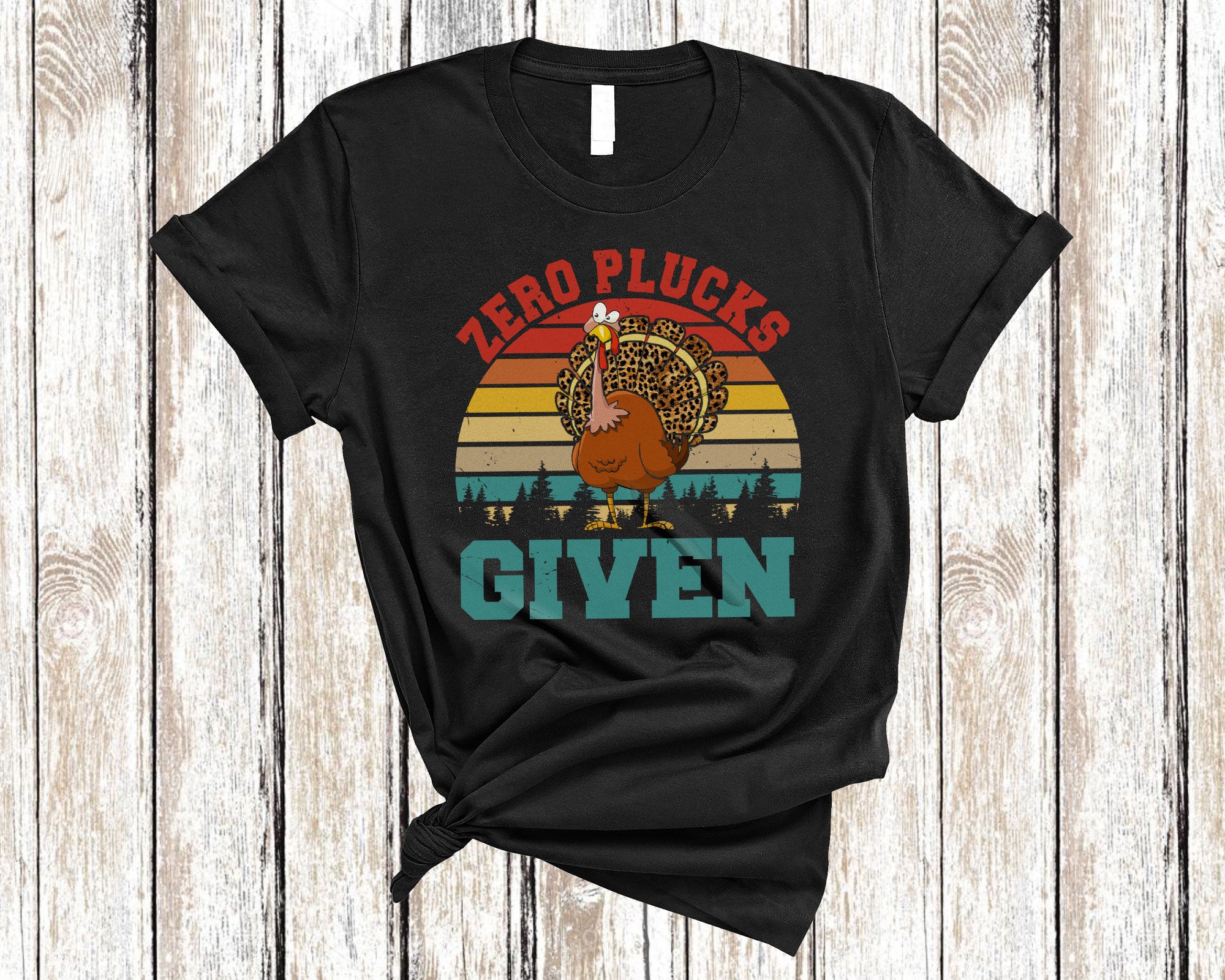 Thanksgiving Turkey Shirt Vintage Retro Zero Plucks Given Funny Thanksgiving Leopard Turkey Lover T-Shirt