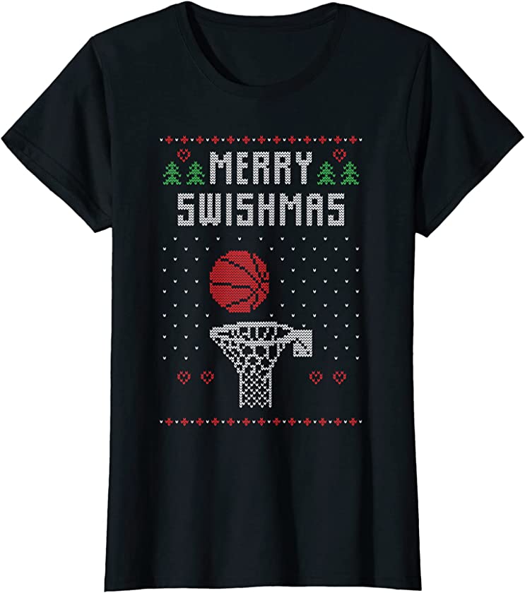 Womens Merry Swishmas Ugly Christmas Basketball Christmas Gifts T-Shirt