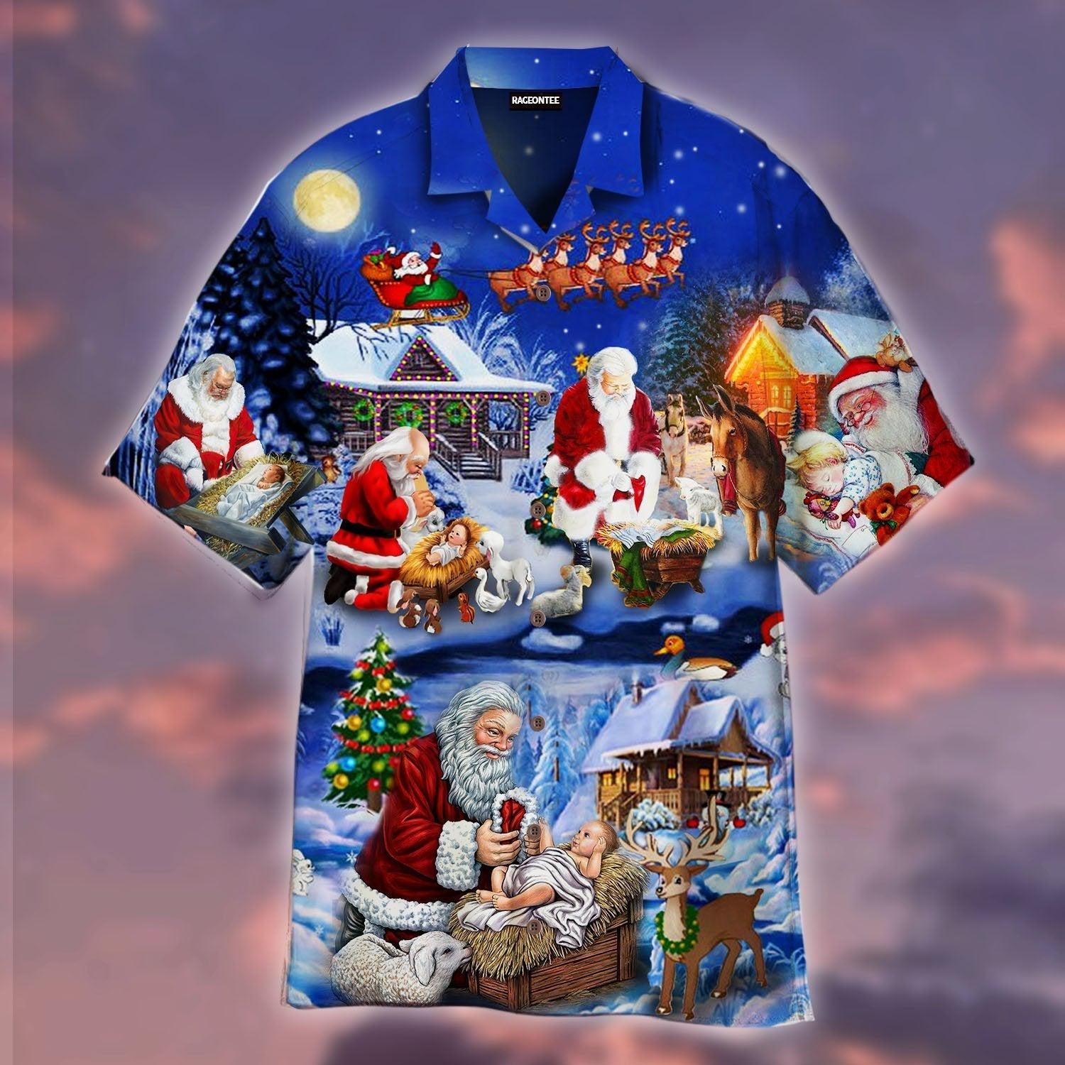 Santa Adoring Baby Jesus Hawaii Shirt For Men Women Ha73418