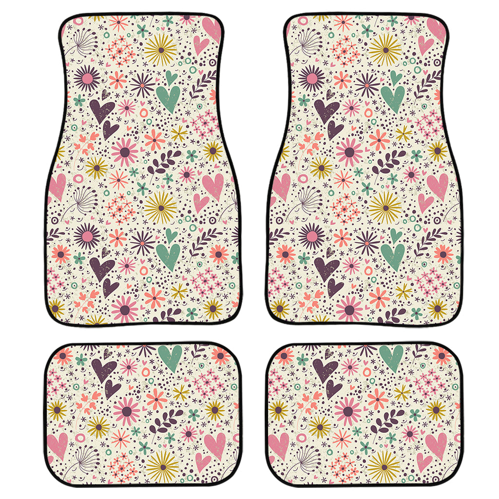 Girly Heart And Flower Pattern Print Front And Back Car Floor Mats, Front Car Mat