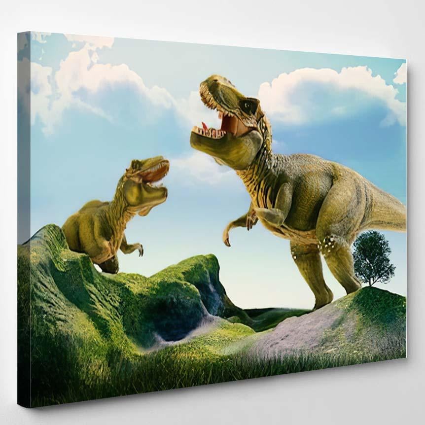 Scene Giant Dinosaur Destroy Park 2 – Dinosaur Animals Canvas Print