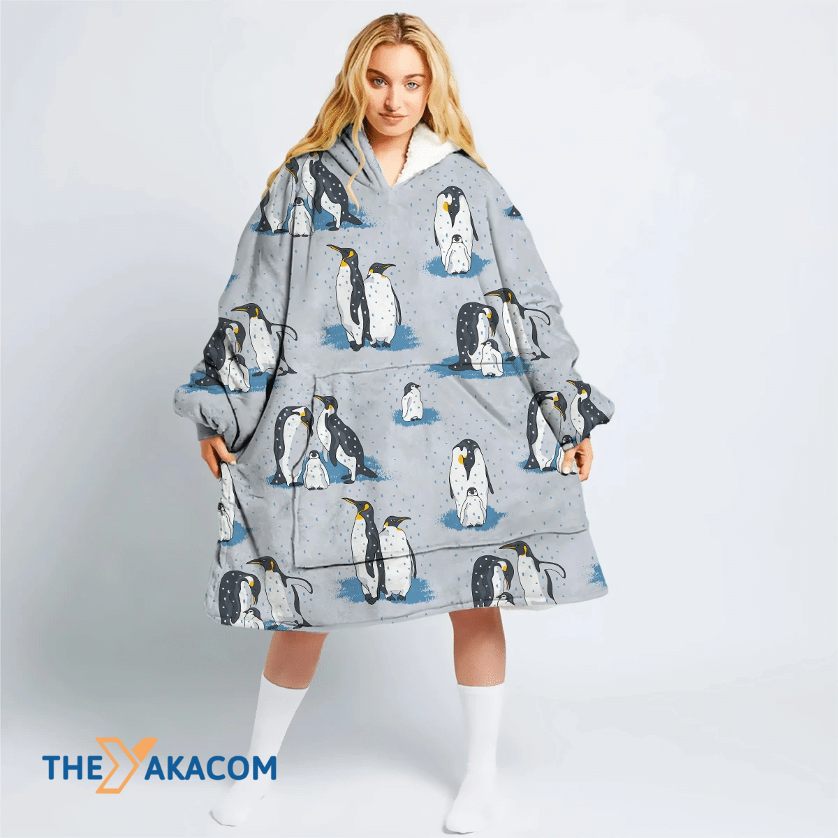 Christmas Winter With Family Penguin And Snow Hoodie Blanket