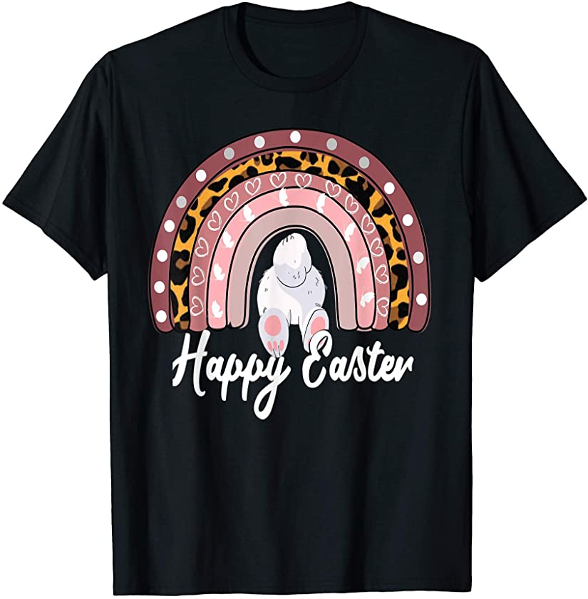 Leopard Rainbow Easter Happy Easter Rainbow Bunny Easter Tee T-Shirt