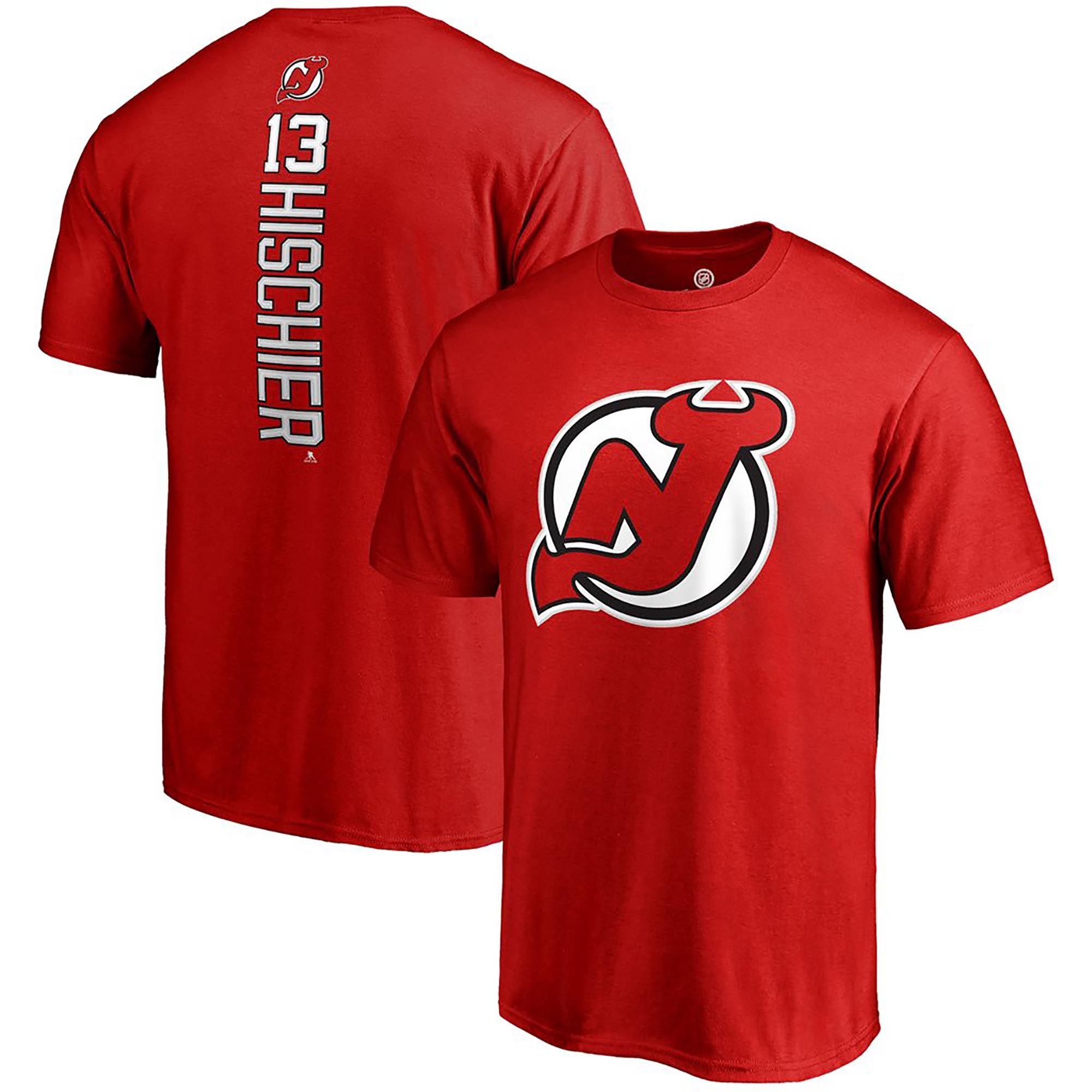 Men’S Fanatics Branded Nico Hischier Red New Jersey Devils Backer Name & Number T-Shirt