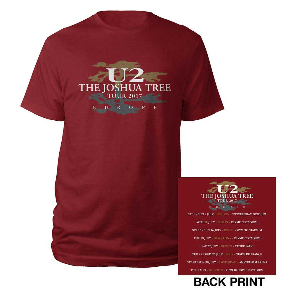 U2 – Joshua Tree  2017 Tour With Backprint – Red T-Shirt