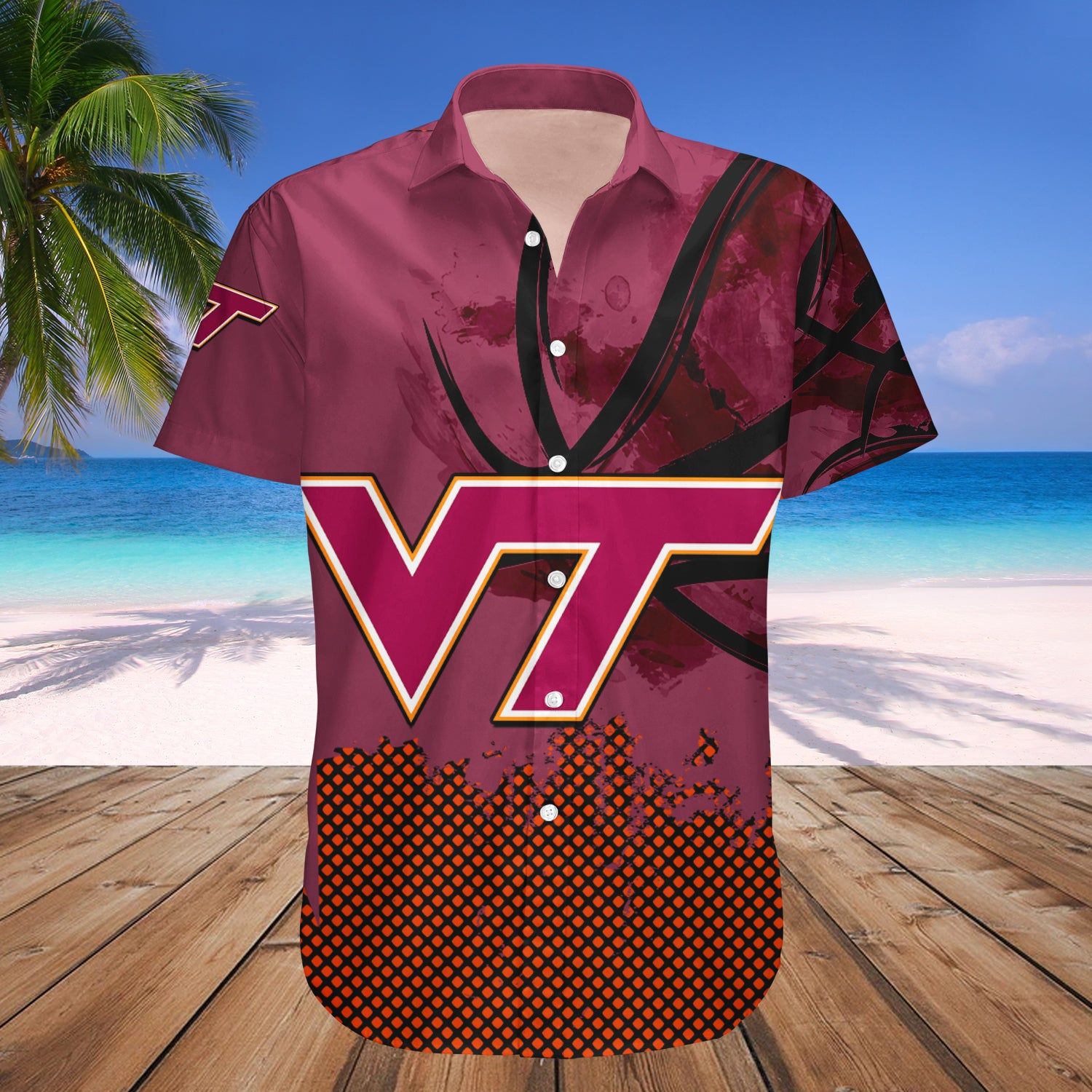 Virginia Tech Hokies Hawaii Shirt Basketball Net Grunge Pattern – NCCA