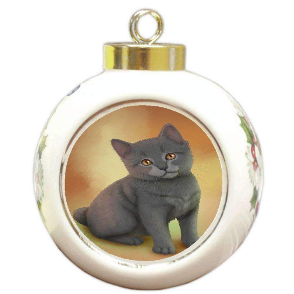 Chartreux Kitten Cat Round Ceramic Ball Christmas Ornament