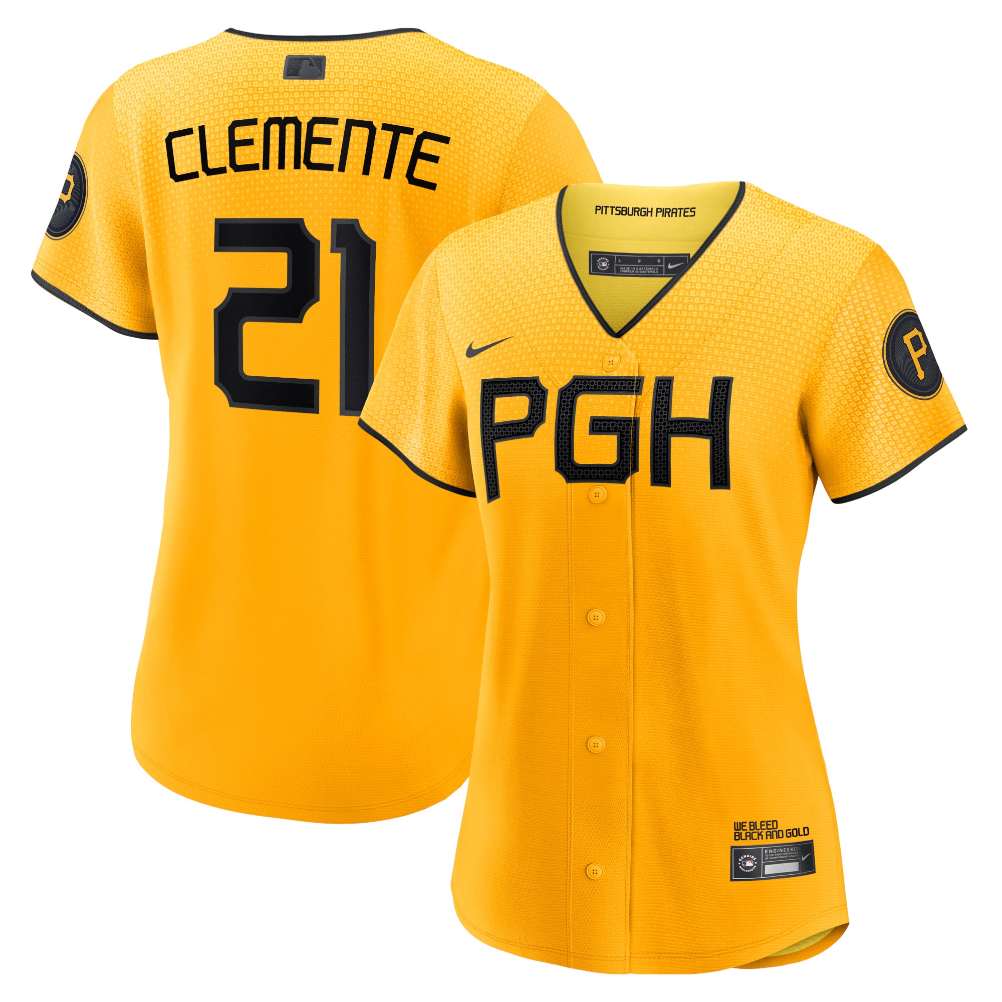 Roberto Clemente Pittsburgh Pirates Women's City Connect Replica Player Jersey – Gold