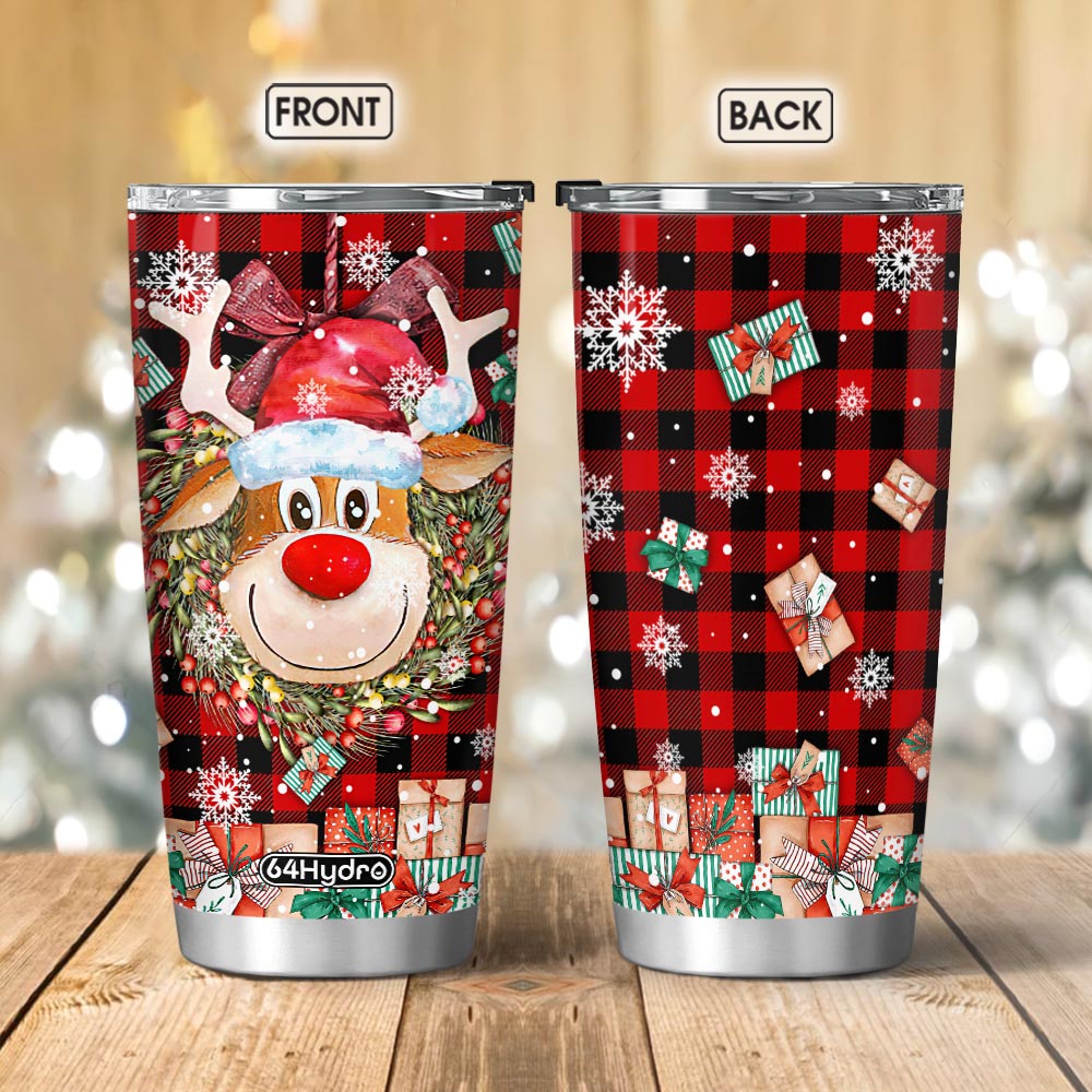 Christmas Reindeer Red Tartan With Christmas Gift Nnlz1306009Y Stainless Steel Tumbler