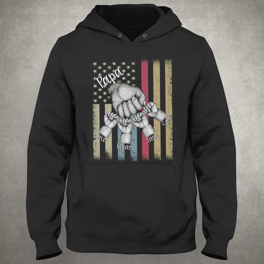 Personalized Grandpa Grandkids Hands Flag Hoodie