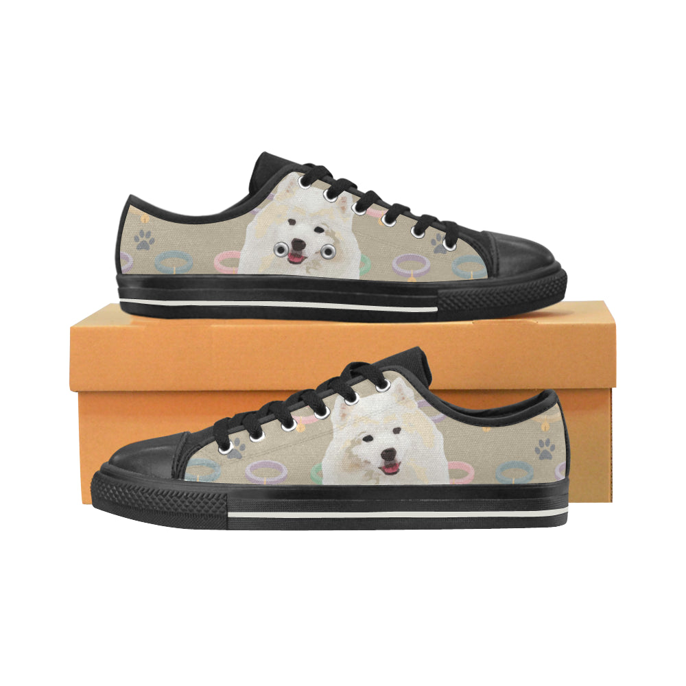 American Eskimo Dog Black Low Top Canvas Shoes for Kid