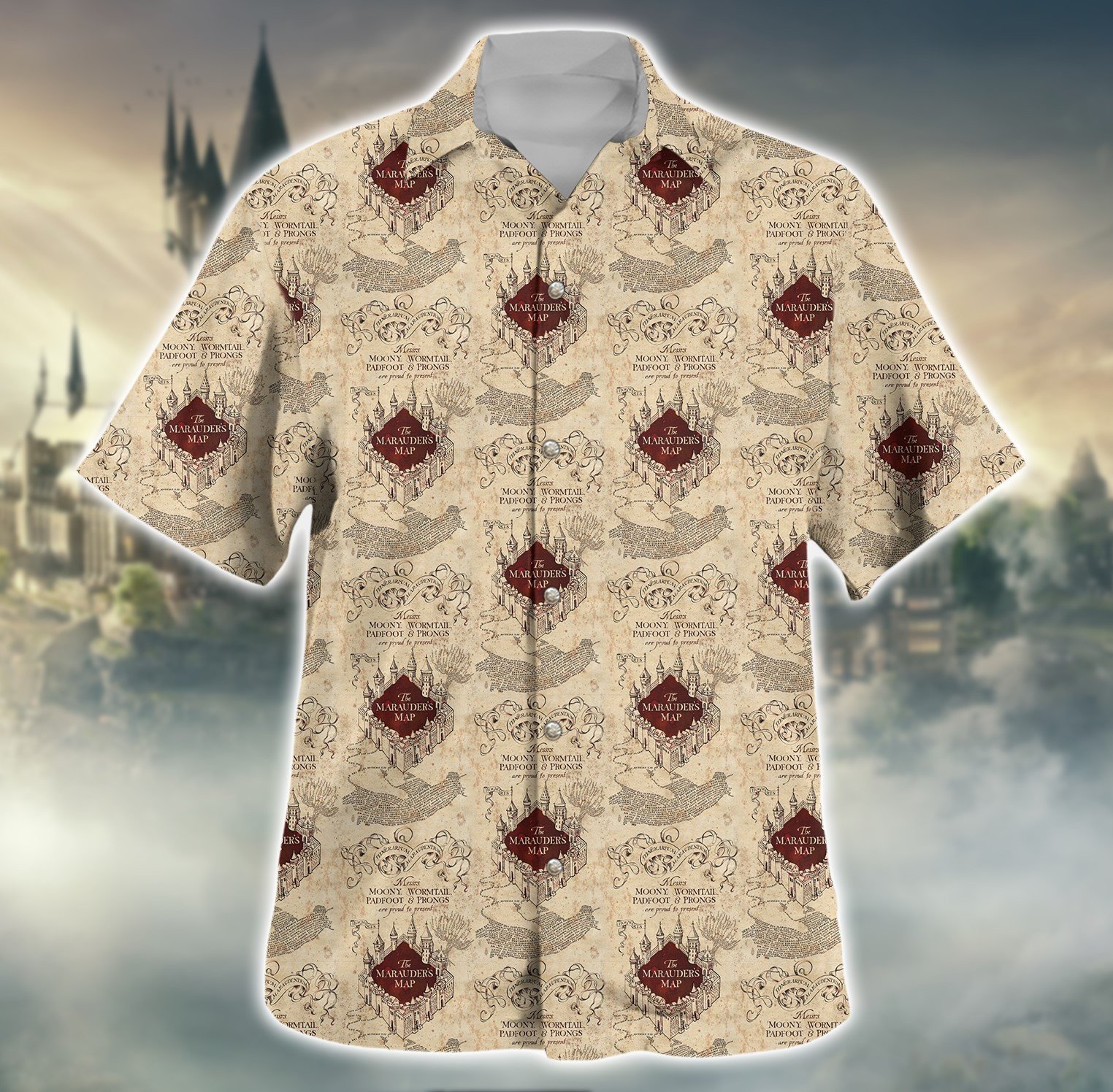 Hp Howarts Map Pattern Hawaii Shirt P240202