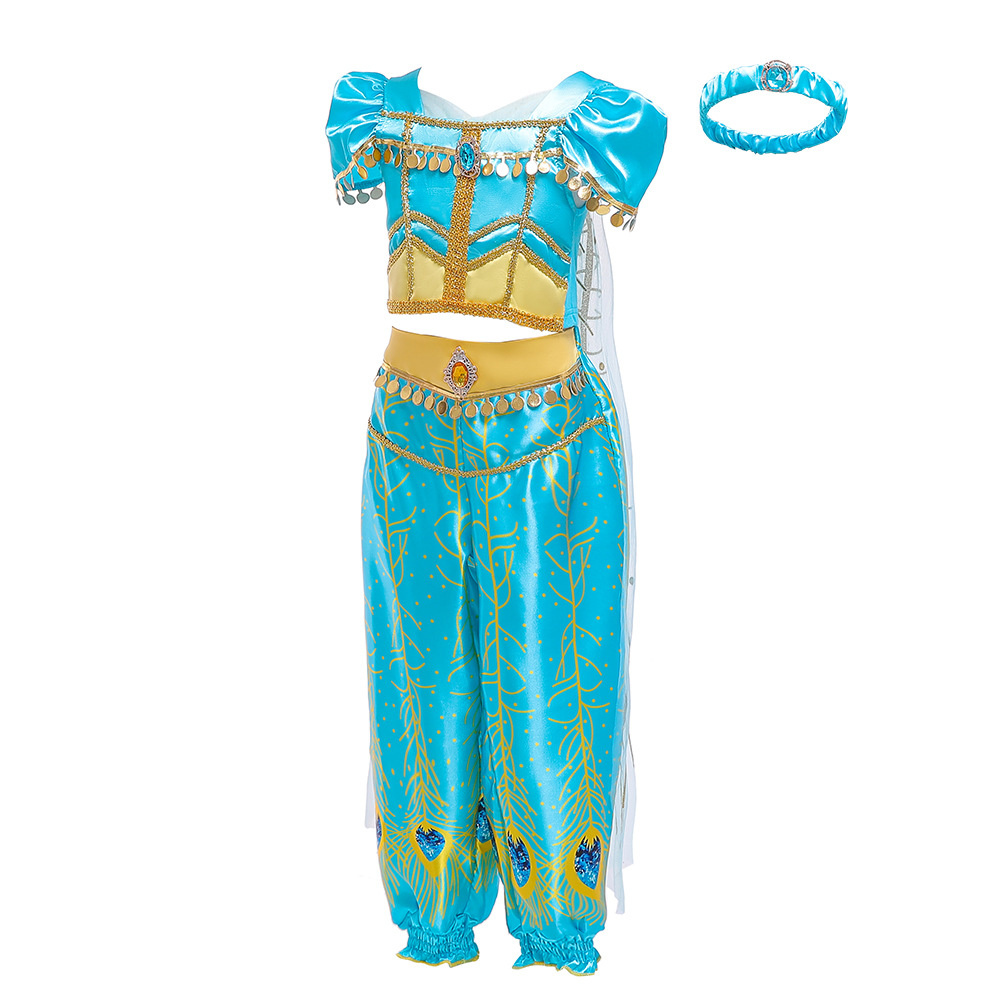 2022 European and American New Halloween Costumes Cosplay Aladdin Jasmine Princess Dress Children’s Performance Dress alx