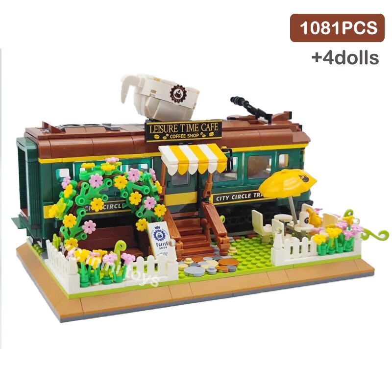 Creative Expert DZ6002 Mini Brick Train Coffee House Cafe Corner Street View Building Blocks MOC Modular Toys For Children Gifts alx