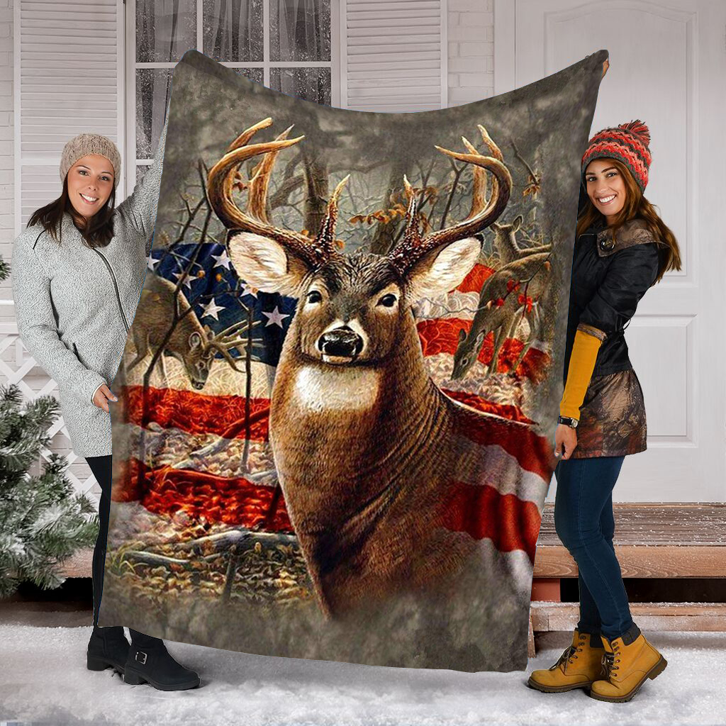 Beautiful Deer American Flag – Unique Gifts Ideas For Home Decor Gifts For Family – Fleece Blanket Sherpa Blanket