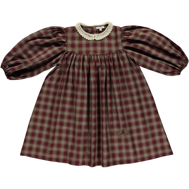 1-11Y BeBe Brown Plaid Dress Kids toddler girl dresses Peter Pan Collar Vintage Long Sleeve children’s dresses for 5 years Old alx