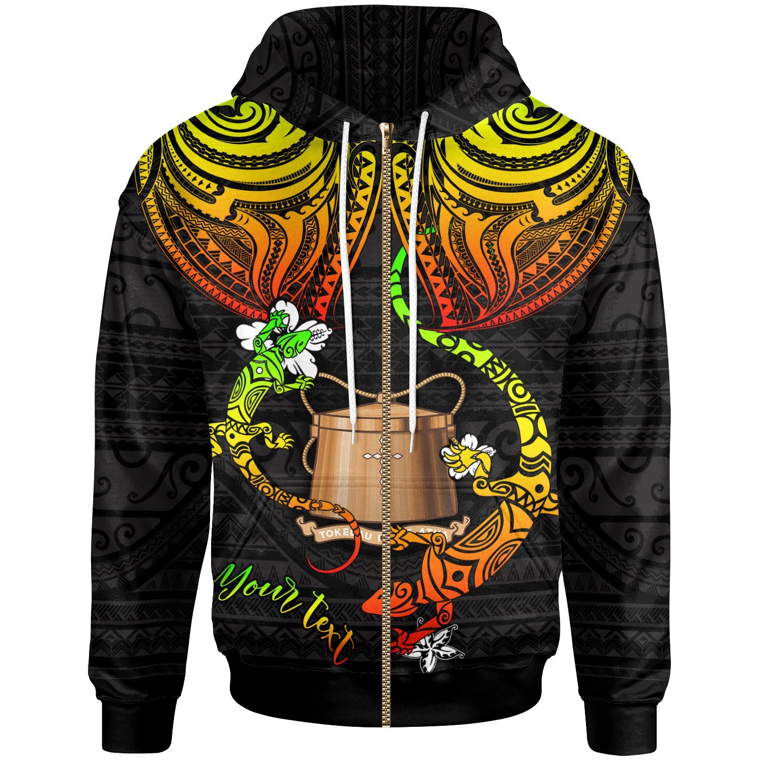 Tokelau Custom Personalised Zip-Up Hoodie – Polynesian Lizard Good Chest – BN29