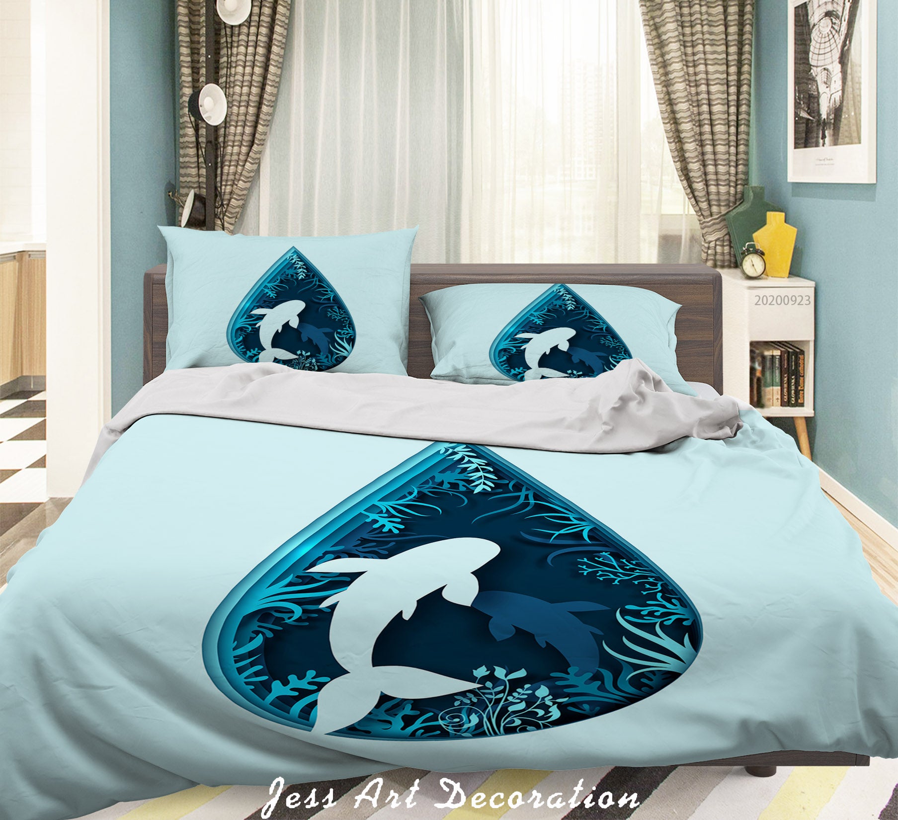 3D Marine Life Shark Pattern Quilt Cover Set Bedding Set Duvet Cover Pillowcases Wj 6401