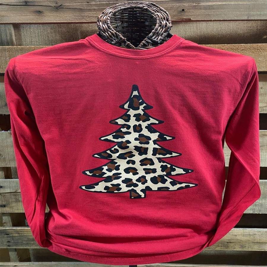 Southern Chics Leopard Christmas Tree Comfort Colors Long Sleeve T Shirt