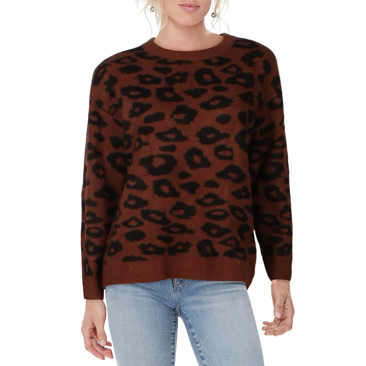 Womens Leopard Print Long Sleeves Pullover Sweater