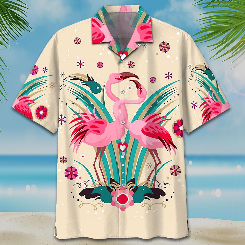 Famille – Flamingo Couple Pattern Hawaiian Shirt, Short