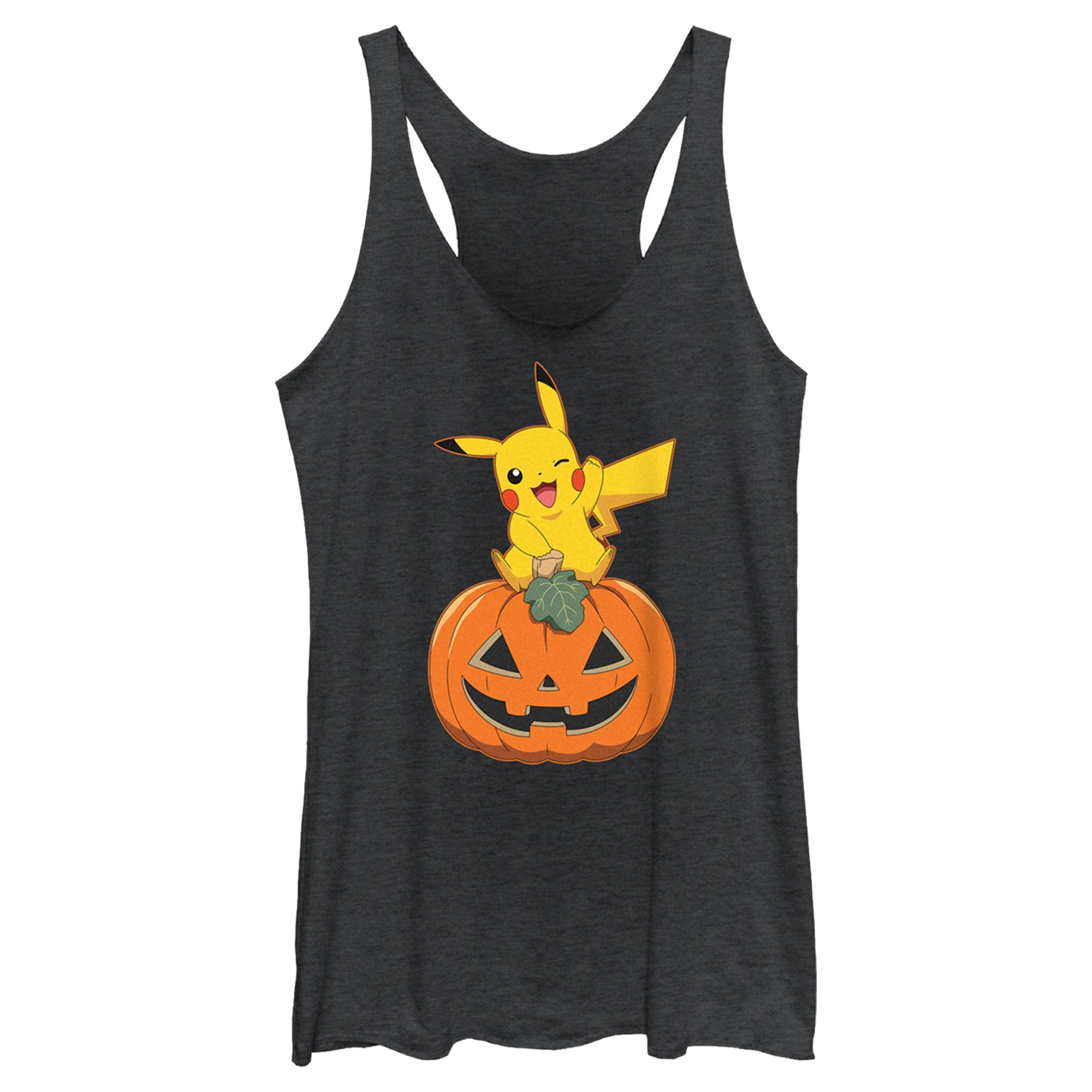 Women’S Pokemon Halloween Jack-O’-Lantern Pikachu Racerback Tank Top