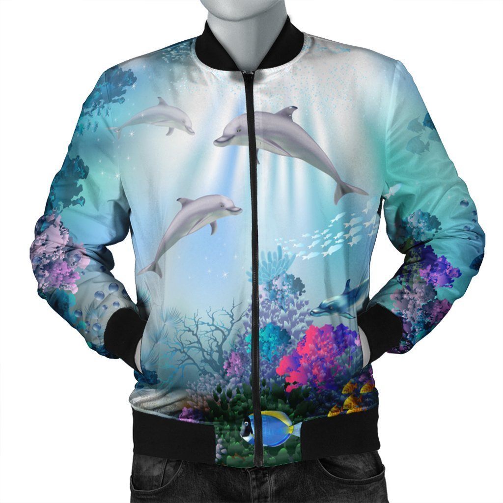 Hawaiian Dolphins Play The Ocean Polynesian Bomber Jacket